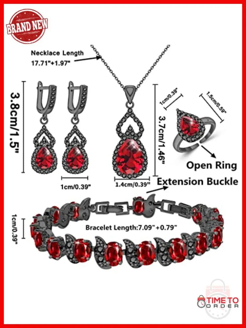 Women's Jewelry Set - Platinum Plated Necklace, Ring, Earrings, Bracelet